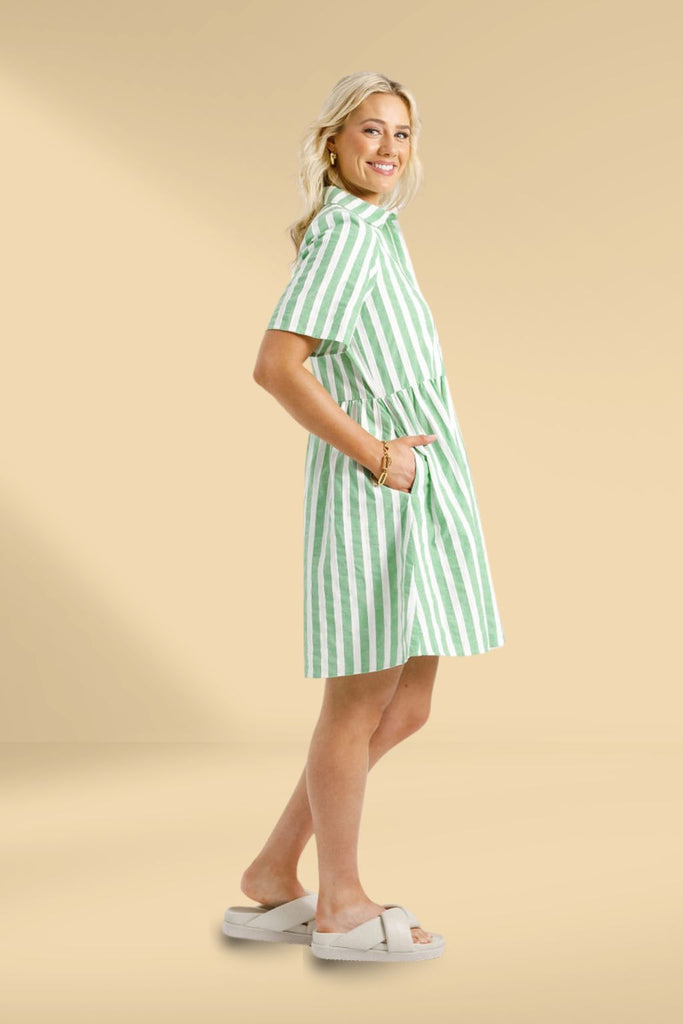 PRE-ORDER Homelee Cleo Mini Dress Apple Stripes From BoxHill