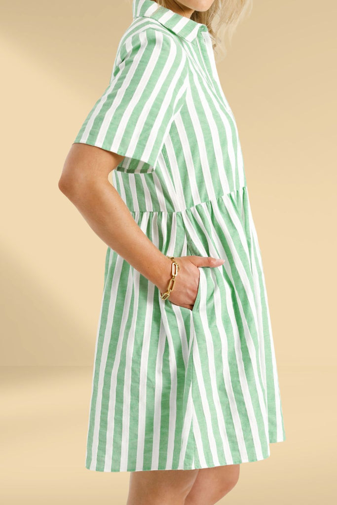 PRE-ORDER Homelee Cleo Mini Dress Apple Stripes From BoxHill