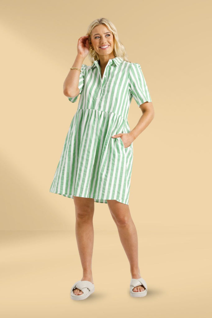 PRE-ORDER Homelee Cleo Mini Dress Apple Stripes From BoxHill