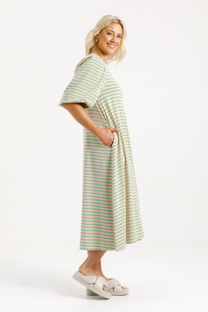 PRE-ORDER Homelee Ivy Midi Dress Candy Apple Stripes From BoxHill