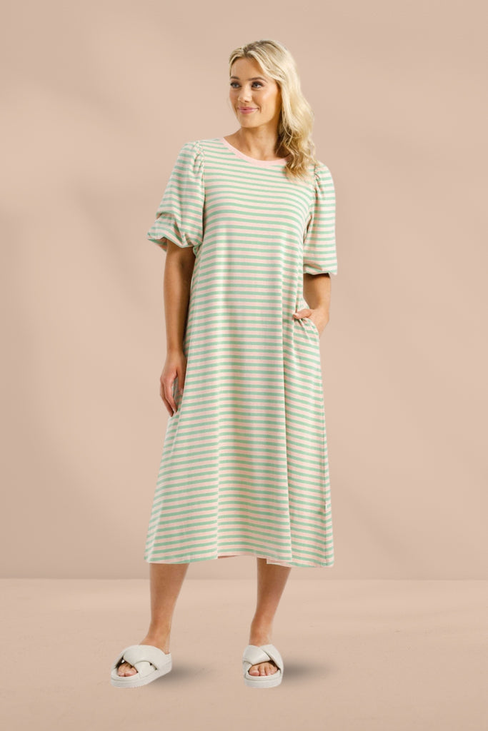 PRE-ORDER Homelee Ivy Midi Dress Candy Apple Stripes From BoxHill