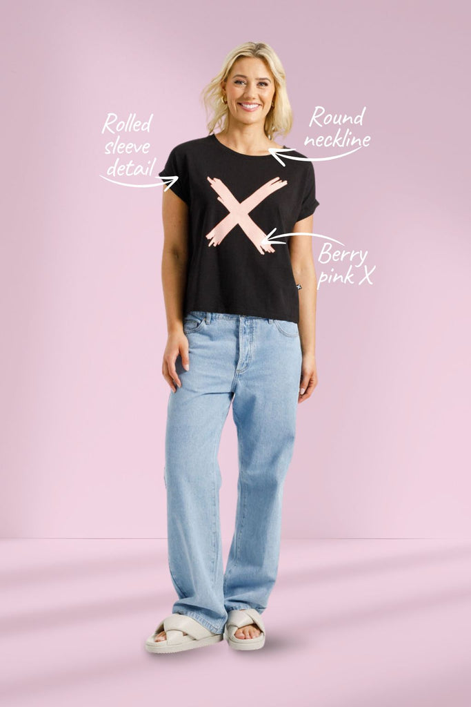PRE-ORDER Homelee Jackie Tee Black With Blossom Berry X From BoxHill