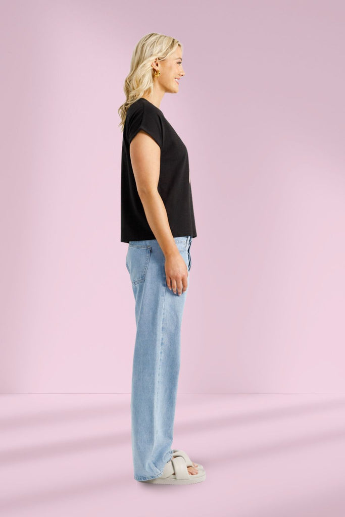 PRE-ORDER Homelee Jackie Tee Black With Blossom Berry X From BoxHill