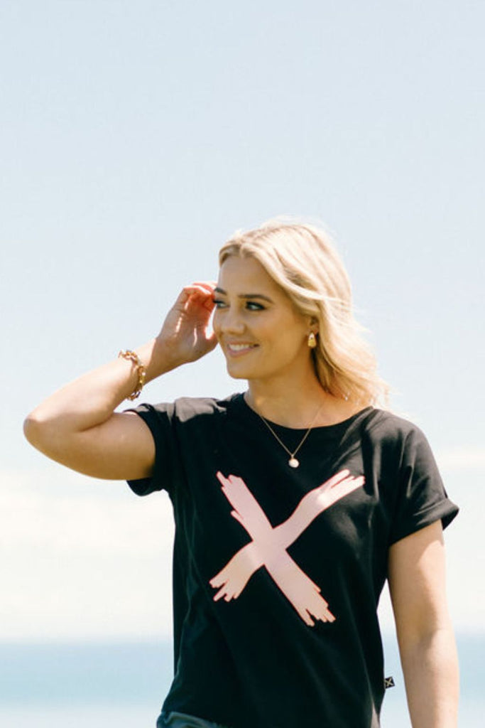 PRE-ORDER Homelee Jackie Tee Black With Blossom Berry X From BoxHill