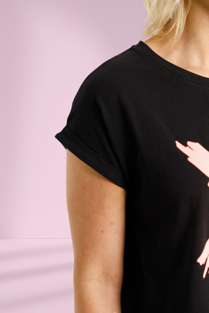 PRE-ORDER Homelee Jackie Tee Black With Blossom Berry X From BoxHill