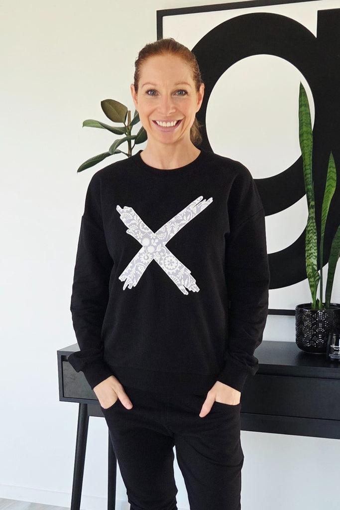 Homelee Kayla Crew Black with Lilac Damask X From BoxHill