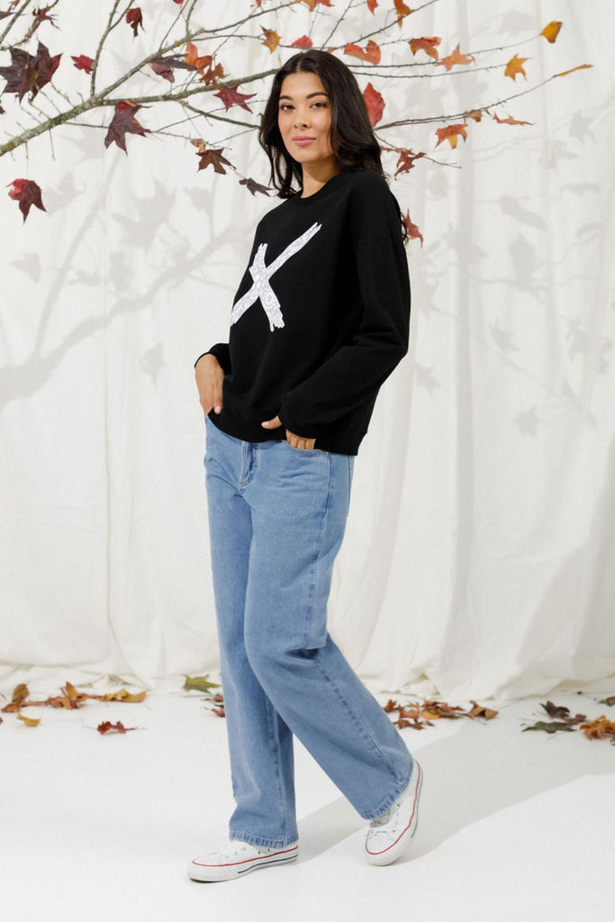 PRE-ORDER Homelee Kayla Crew Black with Lilac Damask X From BoxHill