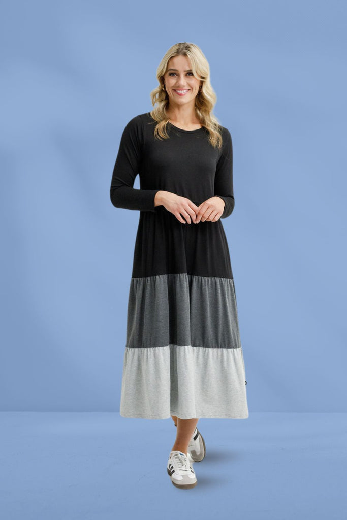 Homelee Long Sleeve Kendall Dress Black Charcoal Grey From BoxHill