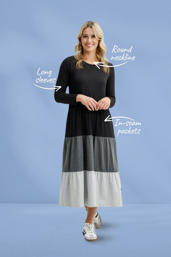 Homelee Long Sleeve Kendall Dress Black Charcoal Grey From BoxHill