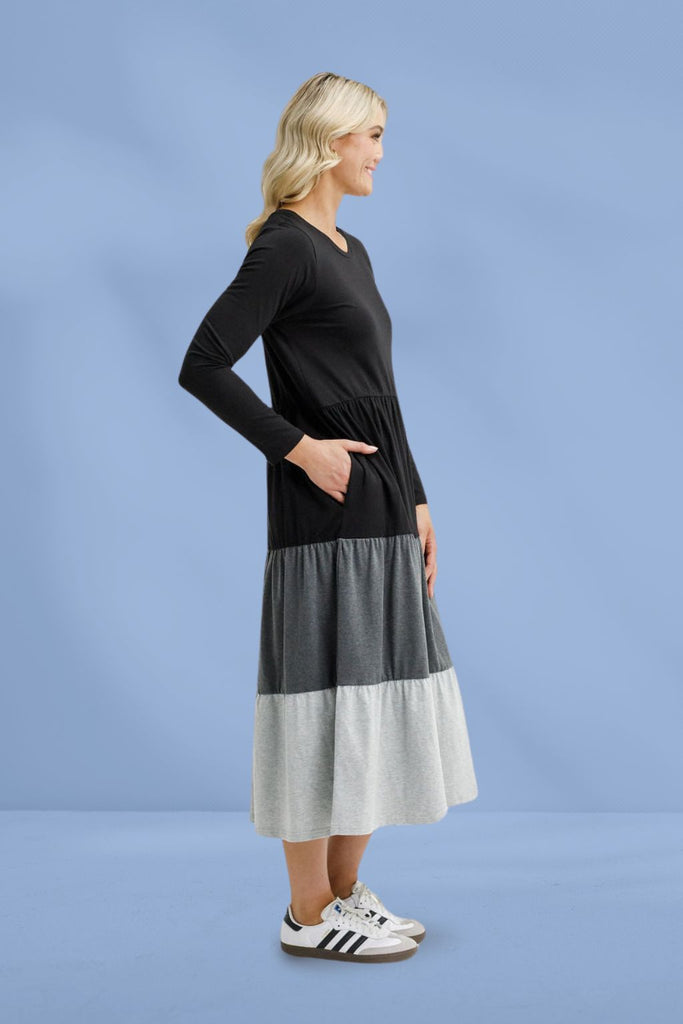 Homelee Long Sleeve Kendall Dress Black Charcoal Grey From BoxHill