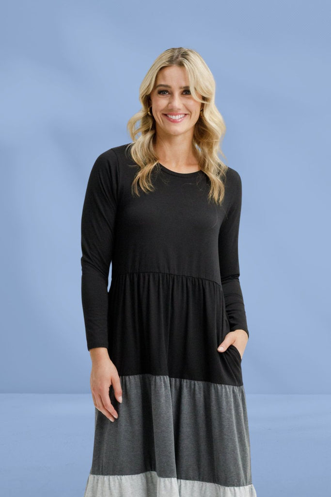 Homelee Long Sleeve Kendall Dress Black Charcoal Grey From BoxHill