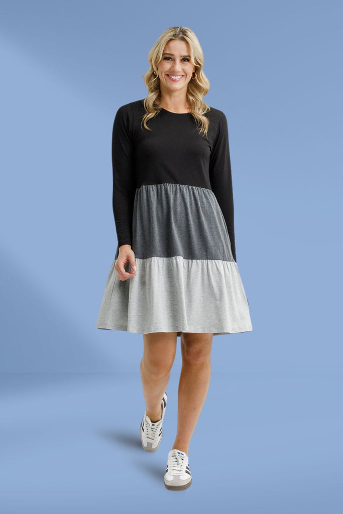 Homelee Long Sleeve Kylie Dress Black Charcoal Grey From BoxHill