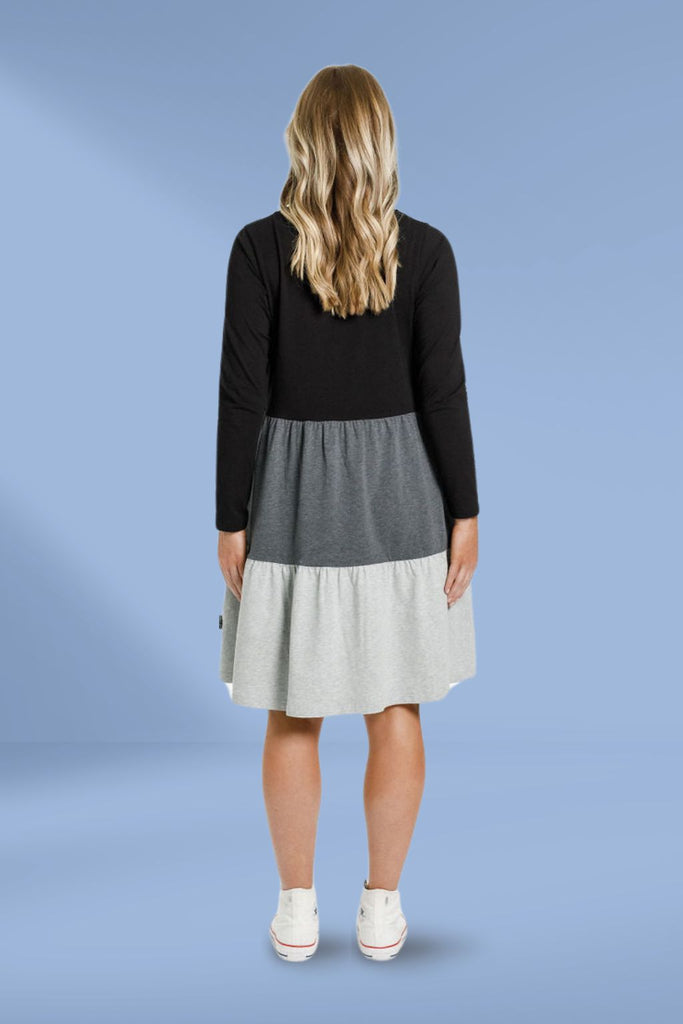 Homelee Long Sleeve Kylie Dress Black Charcoal Grey From BoxHill