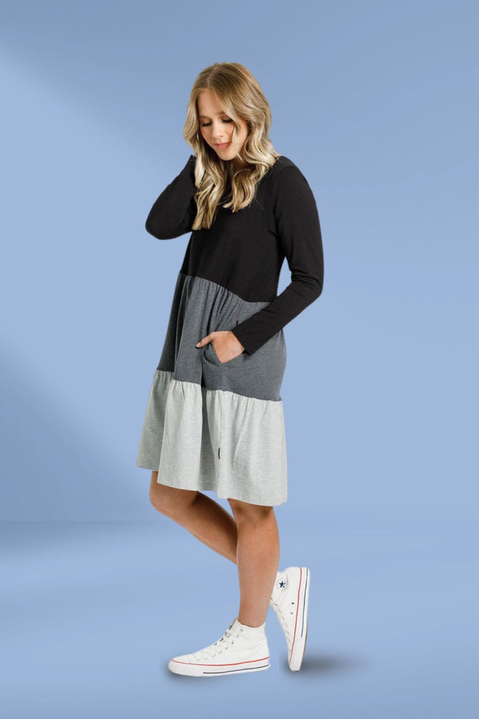 Homelee Long Sleeve Kylie Dress Black Charcoal Grey From BoxHill