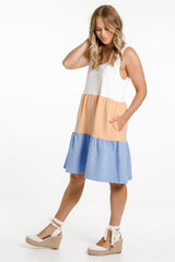 Homelee Mischa Dress Summer Block Peach Blue From BoxHill