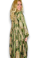 Ida and Ivy Tiger Stripe Pouf Sleeve Dress Dark Green From BoxHill