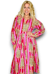Ida and Ivy Tiger Stripe Pouf Sleeve Dress Hot Pink From BoxHill