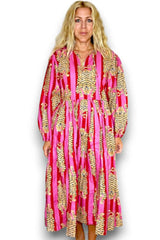 Ida and Ivy Tiger Stripe Pouf Sleeve Dress Hot Pink From BoxHill