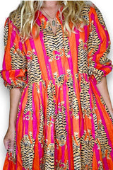 Ida and Ivy Tiger Stripe Pouf Sleeve Dress Orange Pink From BoxHill
