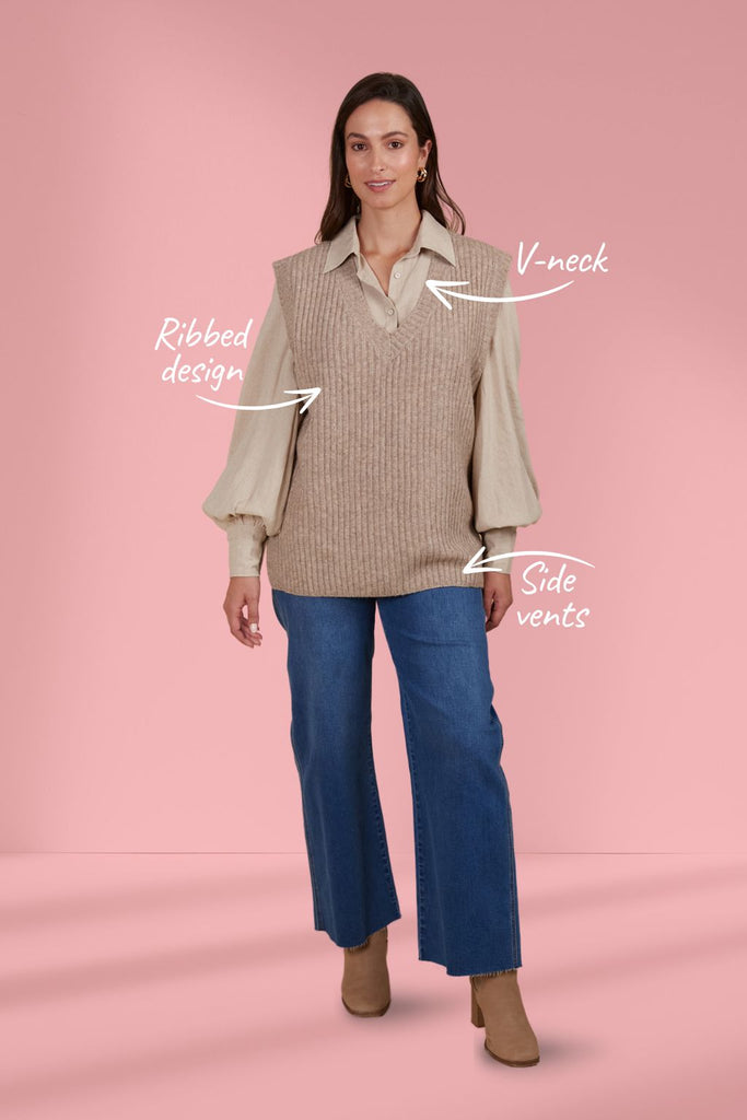 Isle of Mine Miru Knit Vest Taupe From BoxHill