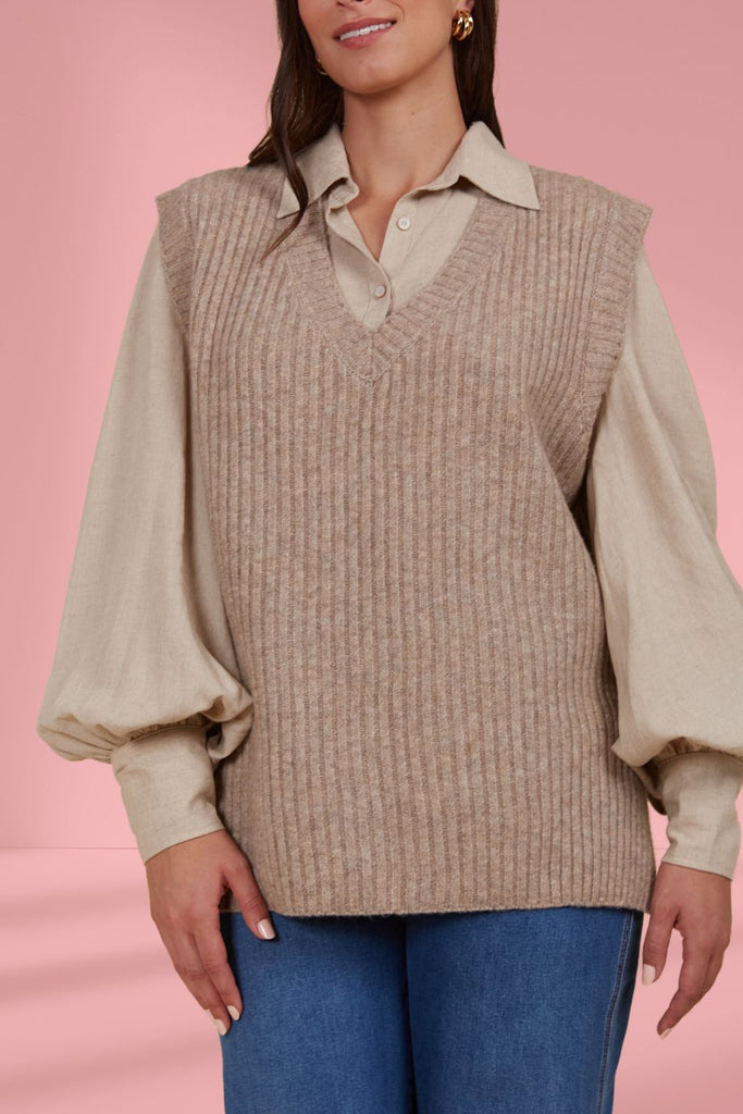 Isle of Mine Miru Knit Vest Taupe From BoxHill