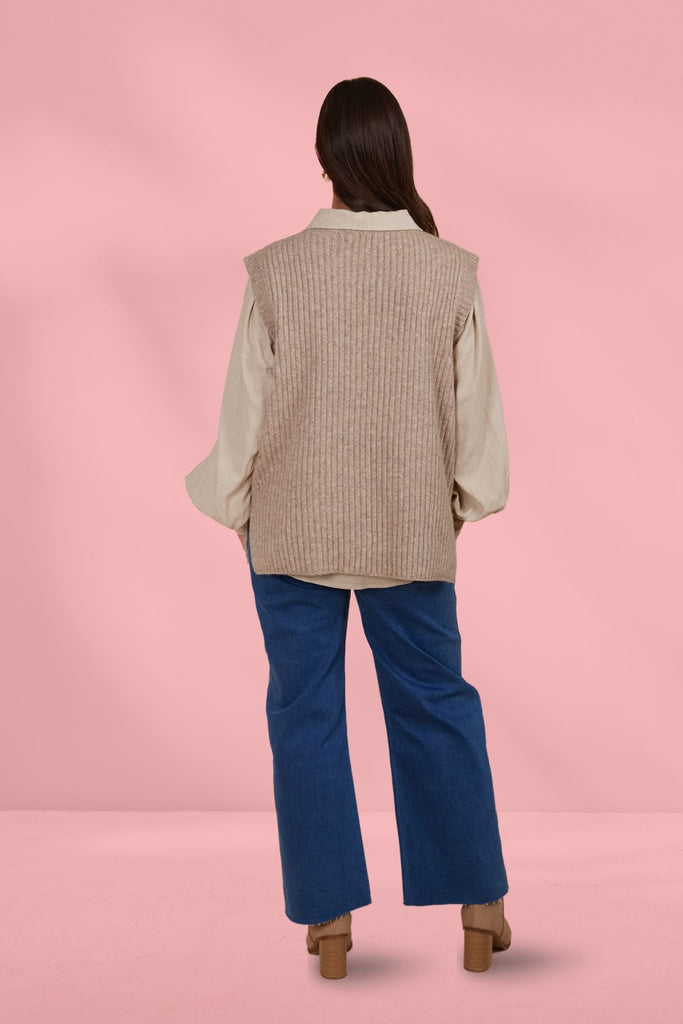Isle of Mine Miru Knit Vest Taupe From BoxHill