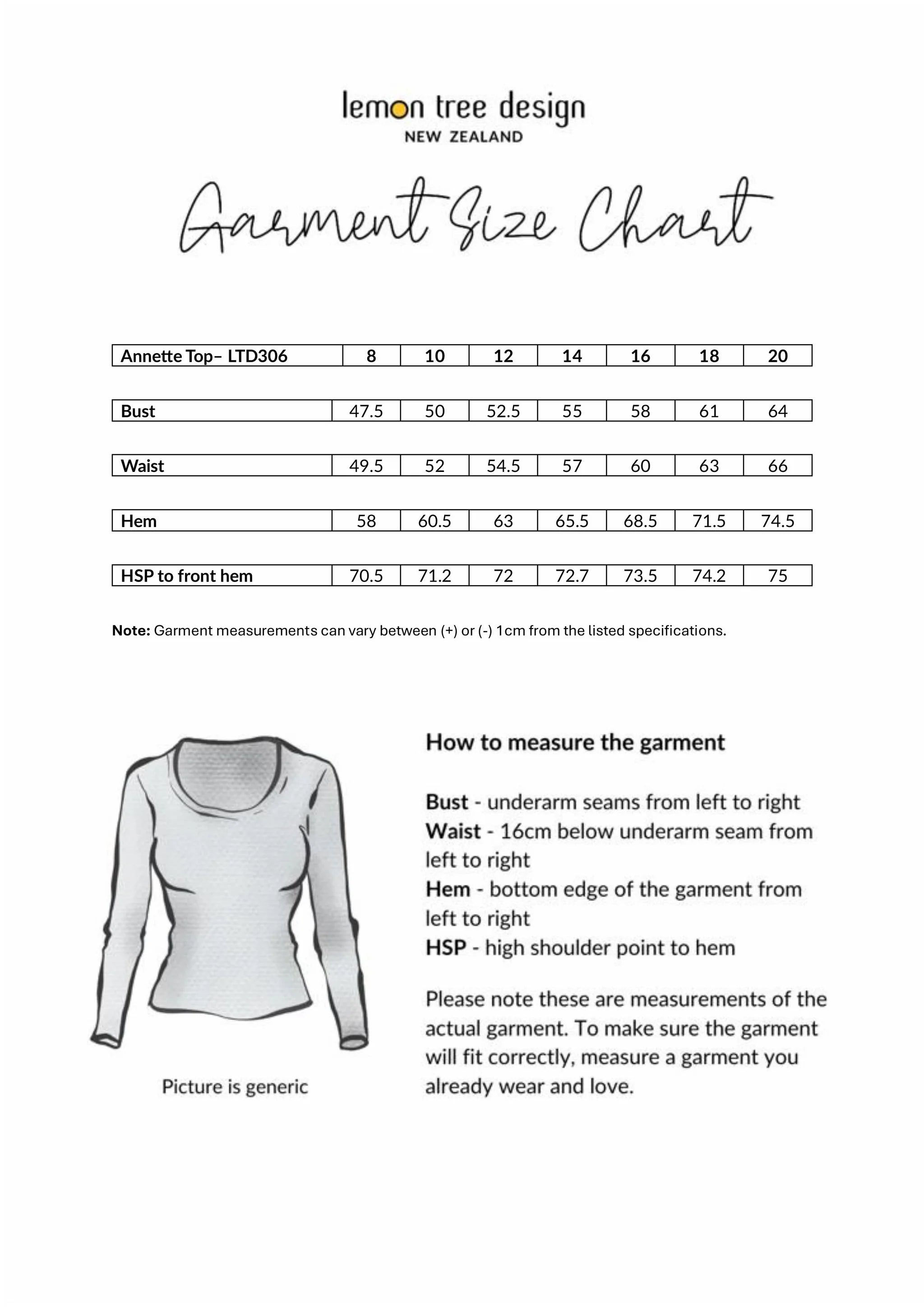 Size Chart for
