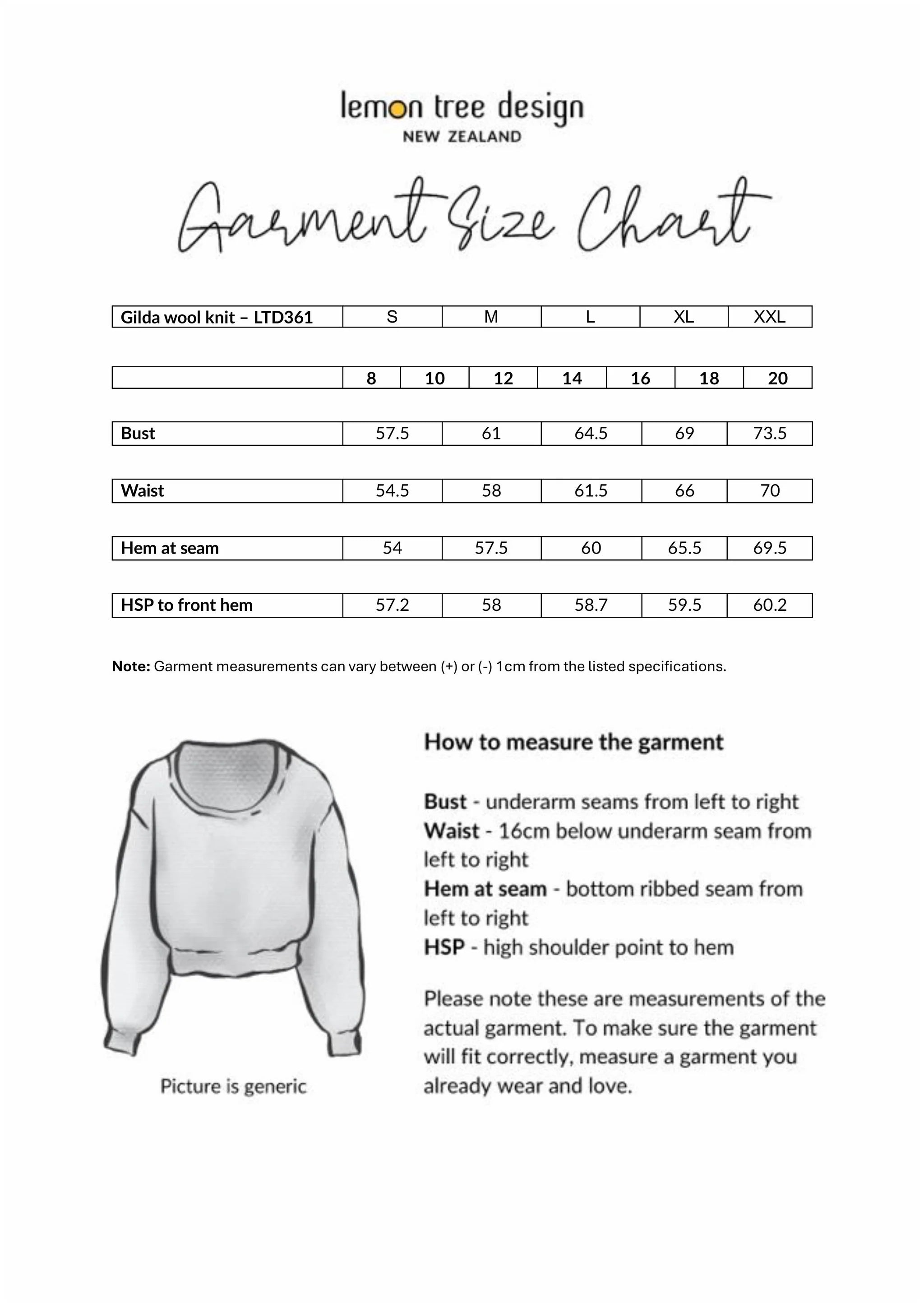 Size Chart for