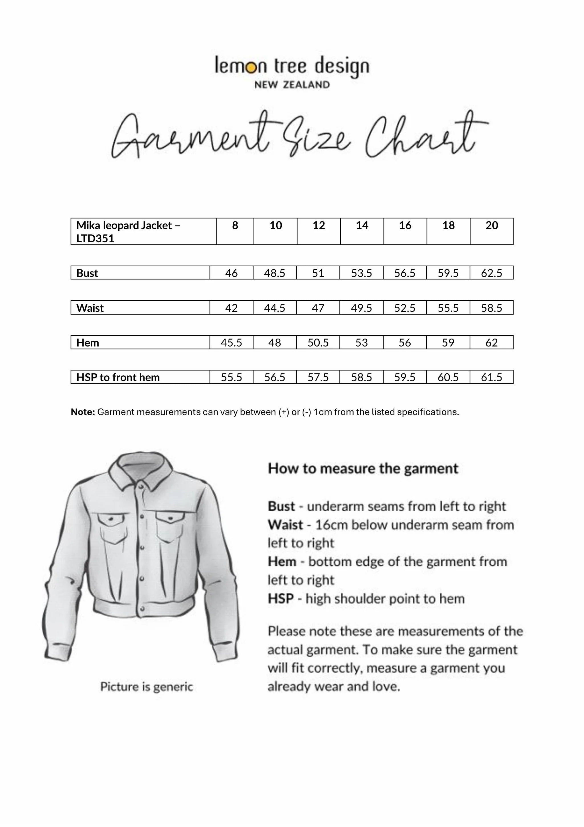 Size Chart for