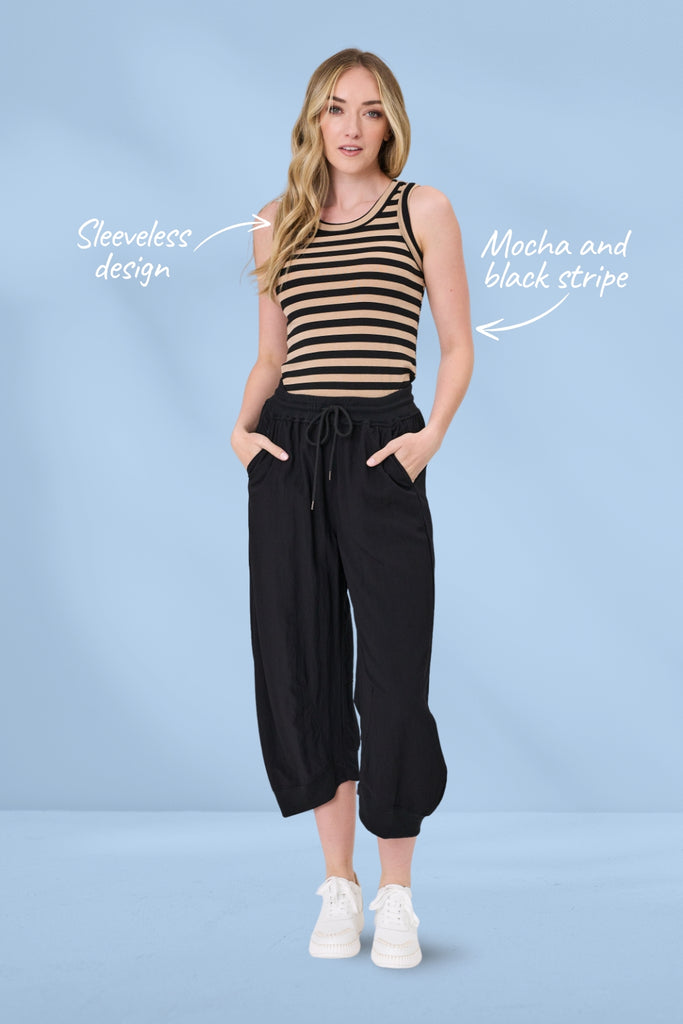 PRE-ORDER Lemon Tree Eva Stripe Tank Mocha Black From BoxHill