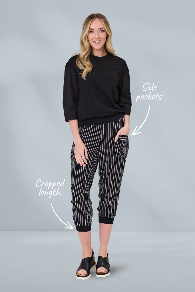 PRE-ORDER Lemon Tree Harem Pants Black White Stripe From BoxHill
