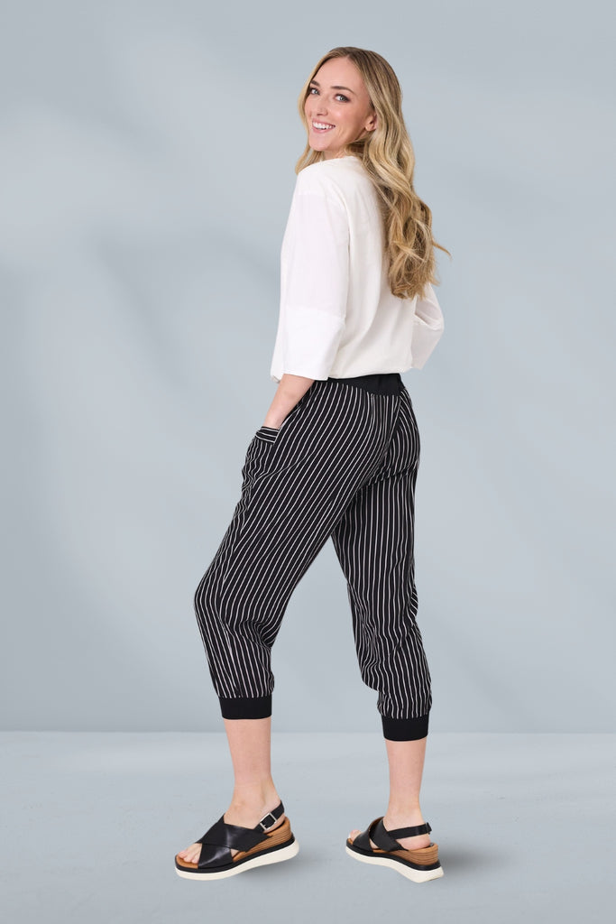 PRE-ORDER Lemon Tree Harem Pants Black White Stripe From BoxHill