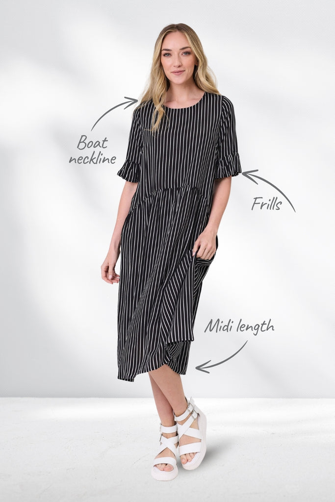 PRE-ORDER Lemon Tree Madonna Dress Black White Stripe From BoxHill