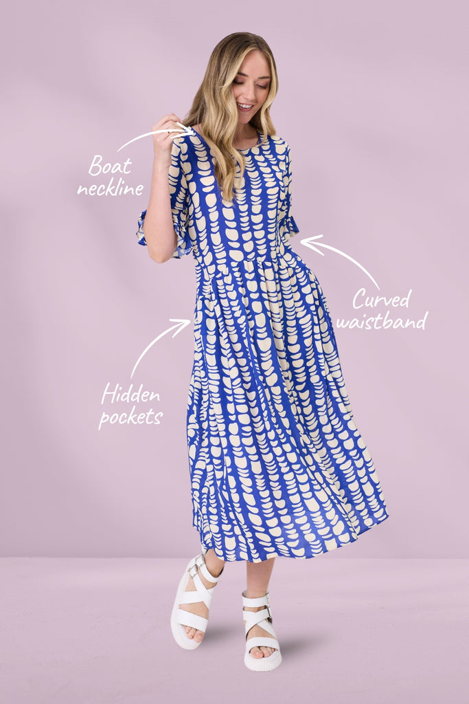 PRE-ORDER Lemon Tree Madonna Dress Cobalt Print From BoxHill