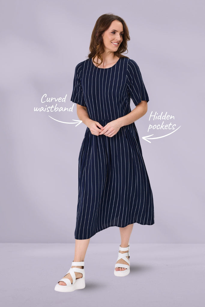 PRE-ORDER Lemon Tree Monroe Dress Navy Stripe From BoxHill