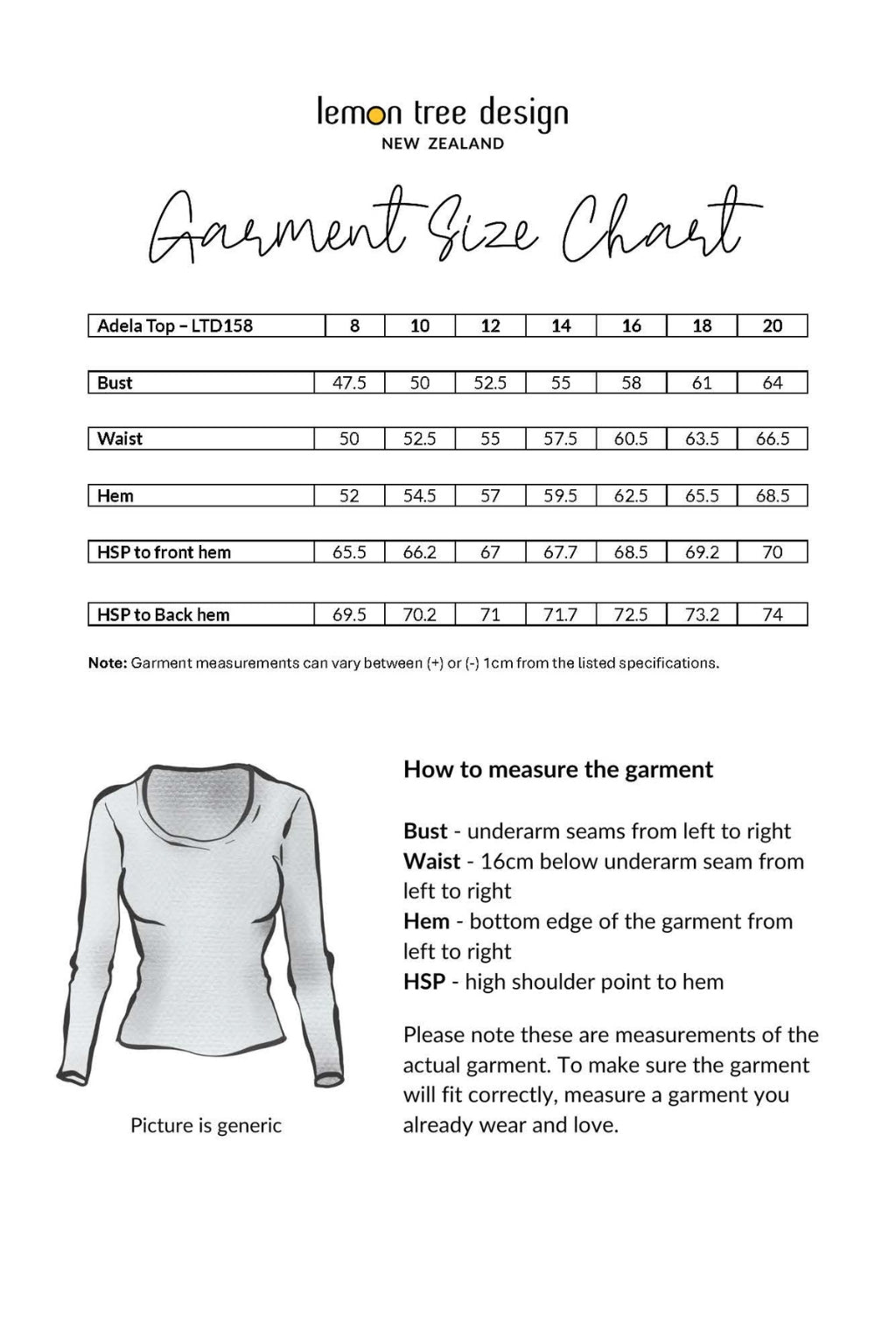 Size Chart for