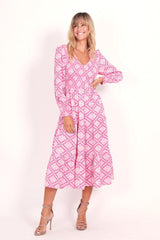 Leoni Phoenix V Neck Dress Retro Pink From BoxHill