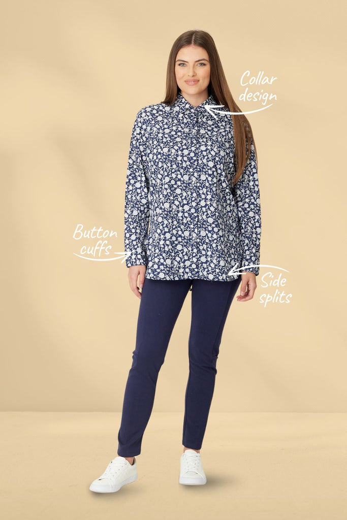 Luna Sky Floral Scoop Shirt Navy From BoxHill