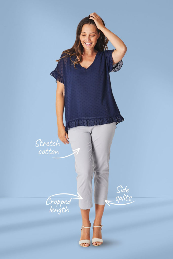 Luna Sky Stretch Cotton Pants Silver From BoxHill