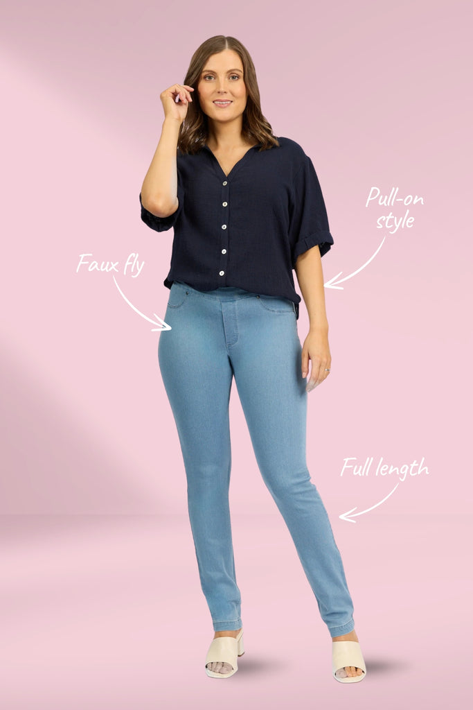 Macjays California Stretch Denim Pull On Jeans Chambray From BoxHill