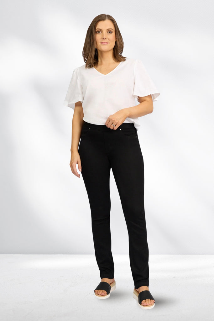 Macjays California Stretch Denim Pull on Jeans Black From BoxHill