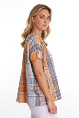 Marco Polo Cap Sleeve Boxy Check Top Golden From BoxHill