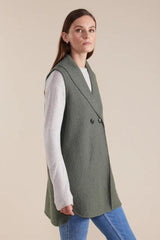 Marco Polo Longline Boiled Wool Vest Sage From BoxHill
