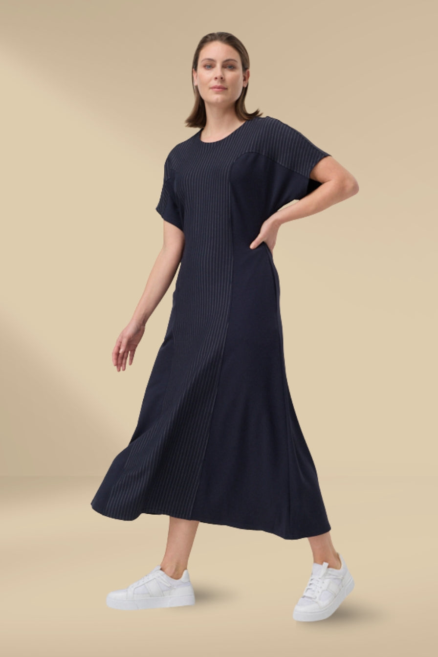 Marco Polo Pinstripe Ponte Midi Dress Navy Marco Polo