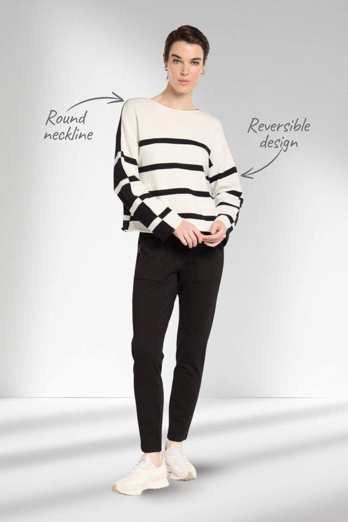 Marco Polo Reversible Stripe Knit Ivory Black From BoxHill