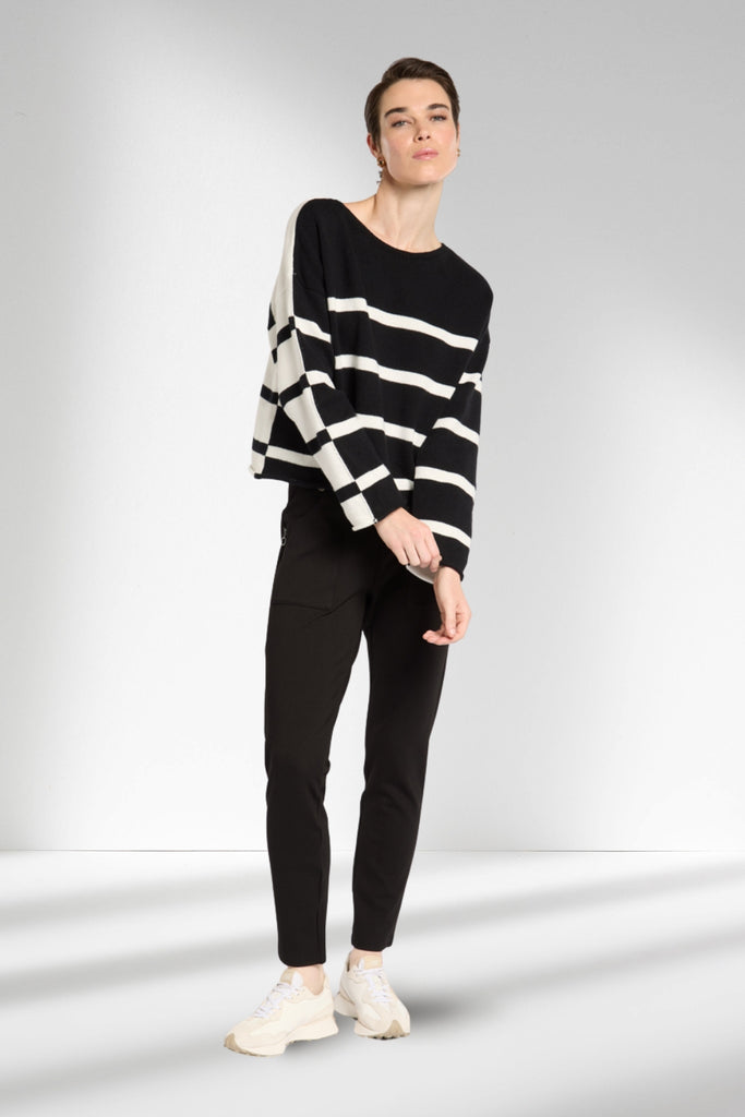Marco Polo Reversible Stripe Knit Ivory Black From BoxHill