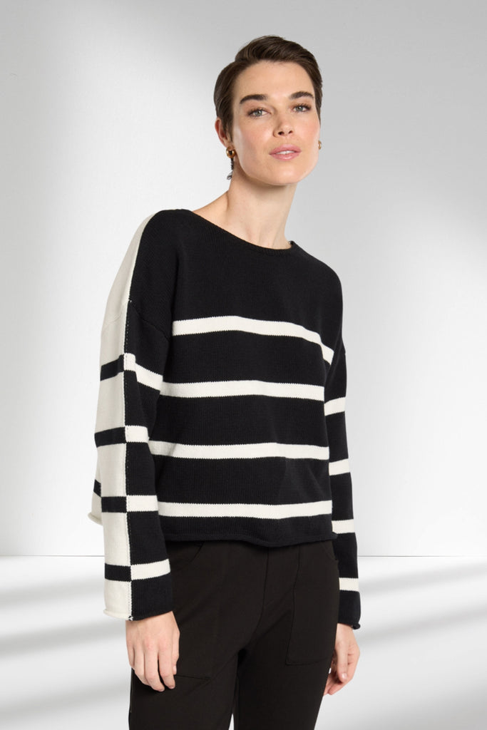 Marco Polo Reversible Stripe Knit Ivory Black From BoxHill