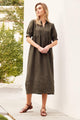 Marco Polo Short Sleeve Essential Linen Dress Dark Khaki From BoxHill