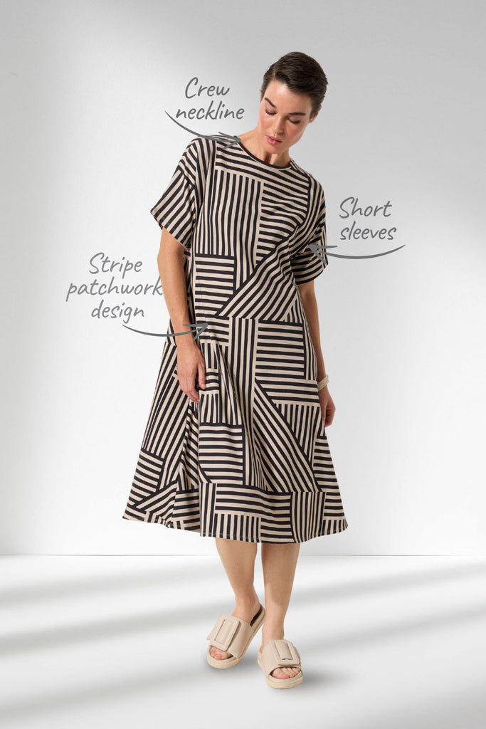 Marco Polo Spliced Stripe Dress Stone Black From BoxHill