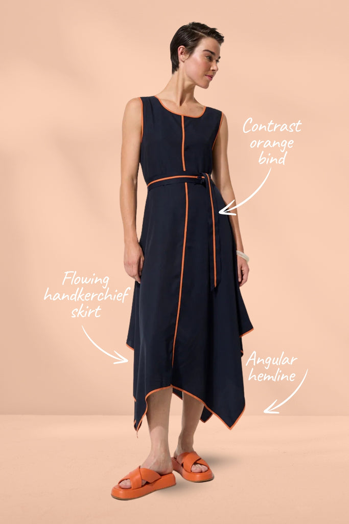 Marco Polo Waterfall Trim Dress Ink From BoxHill